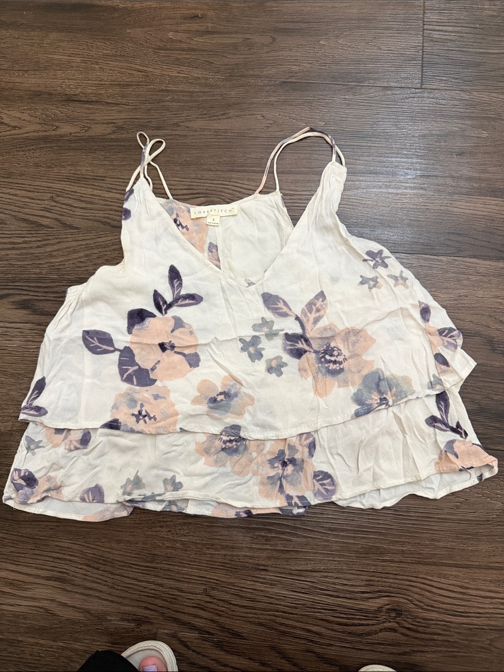 lovestitch White Floral Tiered Spaghetti-Strap Camisole